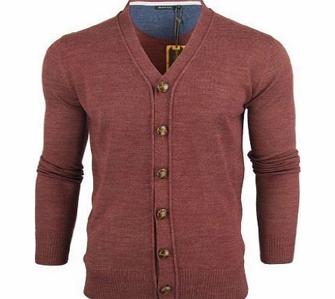 Brave Soul Mens Brave Soul Harmony Knit Cardigan/ Jumper Button Up - Claret [Large]